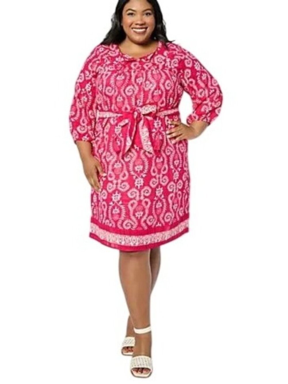Studio Park Women's MP Red & White Paisley Tunic Shirt Dress Belted C0633